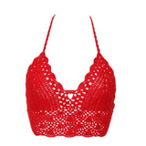 Sexy Bikini Crop Top Women Crochet Boho Beach Camisoles Bikini Bralette Halter Cami Knitted Bra Backless Beachwear Tank