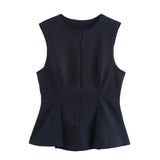 And Winter New Short Skirt Hem Sleeveless Folding Top
