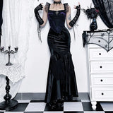 Autumn Fashion Sexy Hot Girl Long Dress Dark Gothic Temperament Slim Buttocks Fishtail Skirt