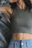 White Crop Top Women Sleeveless Sexy Outfits Solid O Neck Tight Stretch Basic Summer Tank Top Women 2023