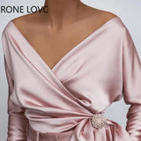 Women Solid Elegant V neck Satin Bowknot Sexy Women