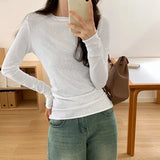 Color Long-Sleeved T-Shirt Women's Spring And Autumn 2024 New Slim And Thin Bottomed Shirt With Round Collar And Thin Folded