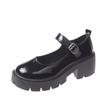 Zingj Leather Shoes New Spring 2023 British College Style Bright Leather High-Heeled Single Shoes Round Head Thick Soles Mary Jane