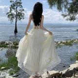 Zingj French Heavy Industry Dress With Pure Color Butterfly Sling Dress Two Color Female Sanya Vacation