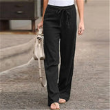 High Waist Straight Trousers Summer Casual Elastic Waist Lace-up Wide Leg Pants Harajuku Solid Ankle-length Length