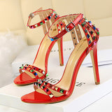 Zingj Roman Style Women's Shoes With Ultra High Heel Open Toe With Hollow Color Rivet
