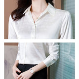 Silk Women's Blouses Shirts Long-sleeved Top Jacquard Satin Woman Shirt Solid Button Print Blouse Elegant Women
