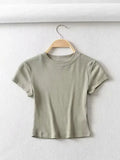 Sexy Women O-neck Short-sleeve T-shirt Slim Elastic Skinny Crop