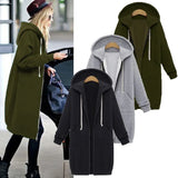 Casual Women Long Hoodies Sweatshirt Coat Zip Up Outerwears Hooded Jacket for Female Work Wear Plus Size S-5XL