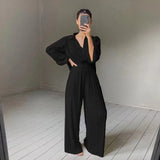 Autumn Two Piece Wide Leg Pant Suits 2022 Women Tracksuit Sets Casual Single Breasted Female Turn Down Collar Shirts