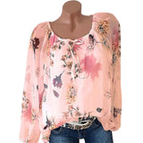 Loose Women Blouses Summer Blouse Tops Female Casual Slash Neck Long Sleeve Printed Chiffon Shirt Large