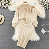 Zingj Temperament Round Neck Nail Bead High Waist Short Show Navel Sweater Two Sets Of Knit Vest Dress Female