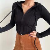 Basic Jackets Women Solid Skinny Hooded Sexy Outwear Spring Ins Streetwear Casual Fashion European Style Long Sleeve