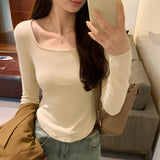 Sense Small Square Collar Long-Sleeved T-Shirt Women's Autumn New Slim And Slim Underwear With Thread