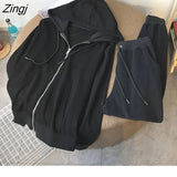 Women Two Piece Set Casual Tracksuit Long Sleeve Hooded Oversize Sweatshirt + High Waist Harem Pants Loose Sweatpants