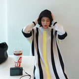 And Winter New Large Size Long Sweater Dress Women Loose Striped Knitted Sweater Korea Style Casual Knit Dresses
