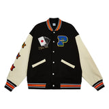 Lucky Embroidery Varsity Jacket-Outfit - Black / XS