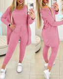 Zingj Women's Solid Color Vest Elastic Waist Long Trousers Suit (3 Pieces) ODS4317