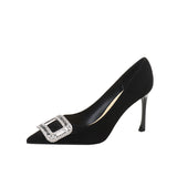 Zingj Buckle Diamond Black High Heels Women's 2023 Spring And Autumn New Professional Pointed French