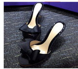 Sweet Mule Women Slippe Silk Butterfly Knot Mules Slip-on Kitten Heels Slippers Satin Dress Causal Outdoor Sandals Shoes