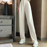 Women Casual Suit Pants Solid High Waist Slim All-match Full-length Trousers High Quality Thin Button Streetwear Ulzzang