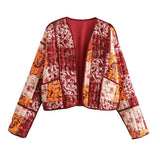 New Autumn Flower Print Embroidered Short Cotton