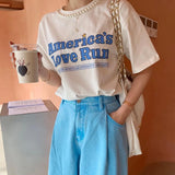 Zingj Chic Summer French Print Loose Casual Short-Sleeved