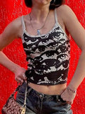 SUCHCUTE Gothic Print Crop Tops Women Dark Academic HiP Hop V Neck Tank Top Harajuku Grunge Fairycore Casual Streetwear