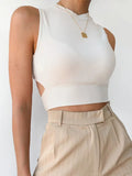 backless women tank top bandage slim crop top summer 2024 casual streetwear tops solid cotton soft criss cross