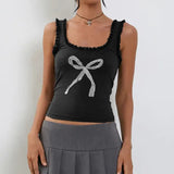Girls Sexy Lace U-Collar Bow Printed Shoulder Strap Vest 2024 Tight And Thin Inner Halter