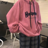Women Lady Clothing Trendy Letter All-match Warm Korean Style Thick Loose College Apricot New Design Simple Basic