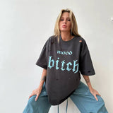 Do Old Water Washing Letter Design Printing Short-Sleeved Women's Spring And Summer Loose Round-Neck T-Shirt Lazy