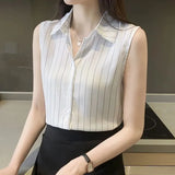 Chiffon Blouse for Women Elegant Social Women's Shirt Sleeveless Striped Shirt Women's Summer Blouse Commuter Office