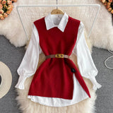 Zingj Sleeve White Shirt Women's Age Sweet Loose Cover Meat Open Fork Vest Sweater