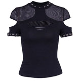 Knitted Gothic Vintage Hollowed-Out Short-Sleeved T-Shirt Spring Ins Dark Style Slim