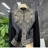 Silk Embroidered Shirt Women's 2023 Early Spring New Court Style Hollow-Out Shirt Socialite