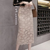 Zingj And Winter Lace Spliced Half Skirt High Waist Design Sense Positive And Negative Knitted Slit Hip Skirt Temperament One-Step