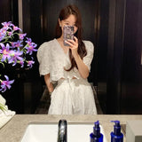 Zingj Chic Niche Temperament V Neck Hollow Lace Embroidered Jacket Women High Waist Pressure Pleated Skirt Two Sets Of