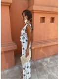 Print Hollow Lace Up Pant Sets Elegant Woman Sleeveless V-neck Drawstring Ruffles Shirt Suits Summer Lady Street