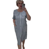 Summer New Large-Size Fashion Bag Pocket Striped Dress