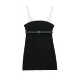 Spring Style With Belt Splicing Short Dress