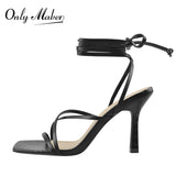Onlymaker Women's Square Toe Black Beige Strap Stiletto Fashion Big Size