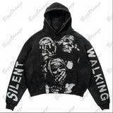 Street Harajuku Fashion Retro Skull Print Hoodie Y2k Couples Street Clothing