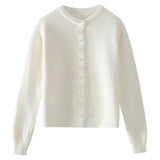 Zingj Spring Autumn New Female Bow Knot Pearl Buckle Knit Cardigan Chic Sweater Design Sense Small Coat