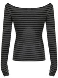 Zingj Big Round Collar Off-The-Shoulder T-Shirt 2024 New Hot Girls Show Thin Striped Top