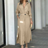 New Temperament Female Commuter With Solid Color To Close Waist Long Sleeve Irregular Shirt Dress