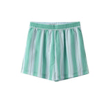 Striped Print Shorts Suit Women Lace Up Bow T-shirts High Waist Wide Leg Short Pant Sets 2024 Fashion Holiday Lady