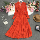 Zingj Holiday Dress Autumn Dress 2023 New Goddess Temperament V-Collar Rope-Drawn Waist