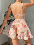 Pink Printed Mesh Night Dress Lingerie- Outfit