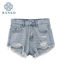 Women Sexy Shorts Jeans Summer Fashion Casual Irregular Vintage Streetwear Club Party All-Match Ripped Hole Mini Denim